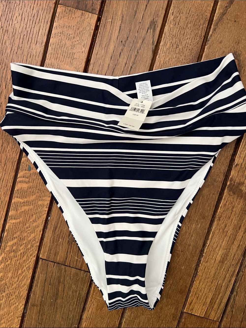 Aerie White & Navy Striped High Cut Cheeky Swim Bottom Medium NWT FREE IN BUNDLE